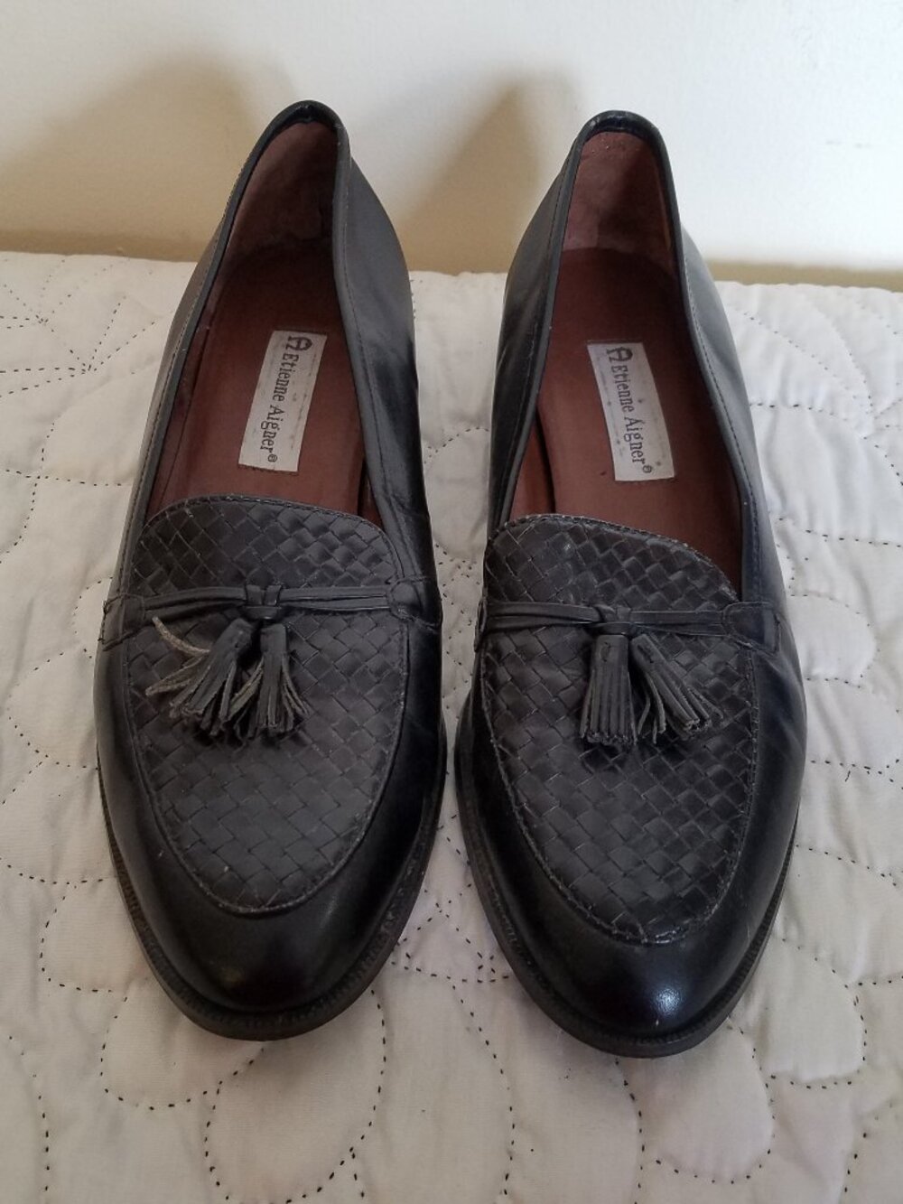 Etienne Aigner Ally all leather upper black slip on tassel loafer shoes 11M